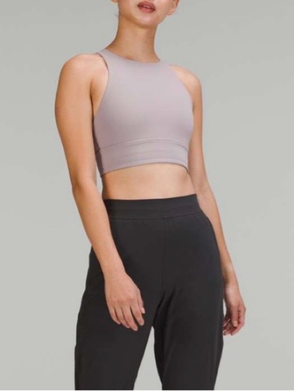 High Neck Crop Sports Bra in Light Taupe
 Lululemon size 8 ashen rose